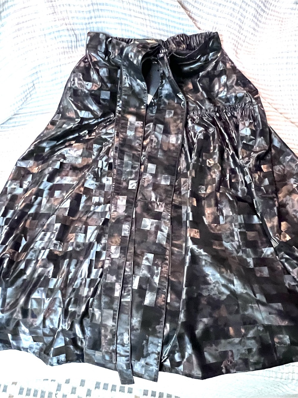 NWT KOZAN Cosmos Geometric Pixel Print Midi Skirt with Long Wrap Belt Black